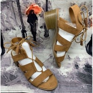 a.n.a Lena Lace-Up Ankle Wrap Block Heels Women's 9 Suede Sandals Shoes 057-6305